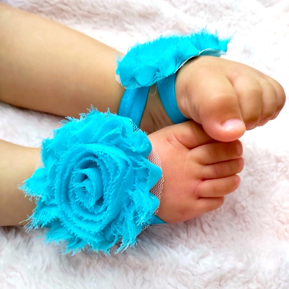 ✨ NEW !!! NEWBORN FOOT WRAPS NEWBORN SANDALS BLUE ROSE✨